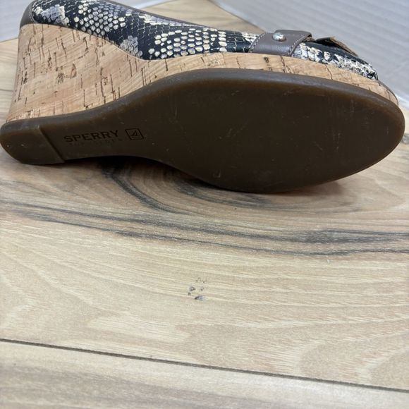 Sperry Top Sider 9 Snake Print Wedge Leather Peep Toe Heel Career Size 9.5 - Picture 6 of 8